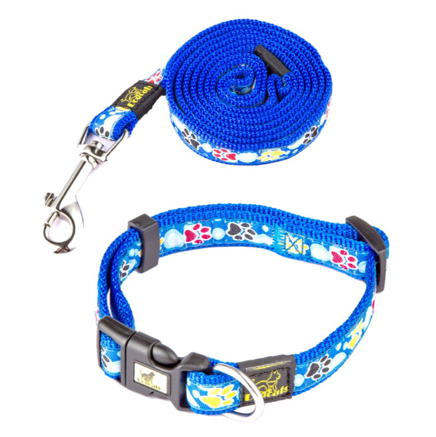 New Dog Paw Print Nylon Leash Collar (With Leash) Set Of Pet Supplies