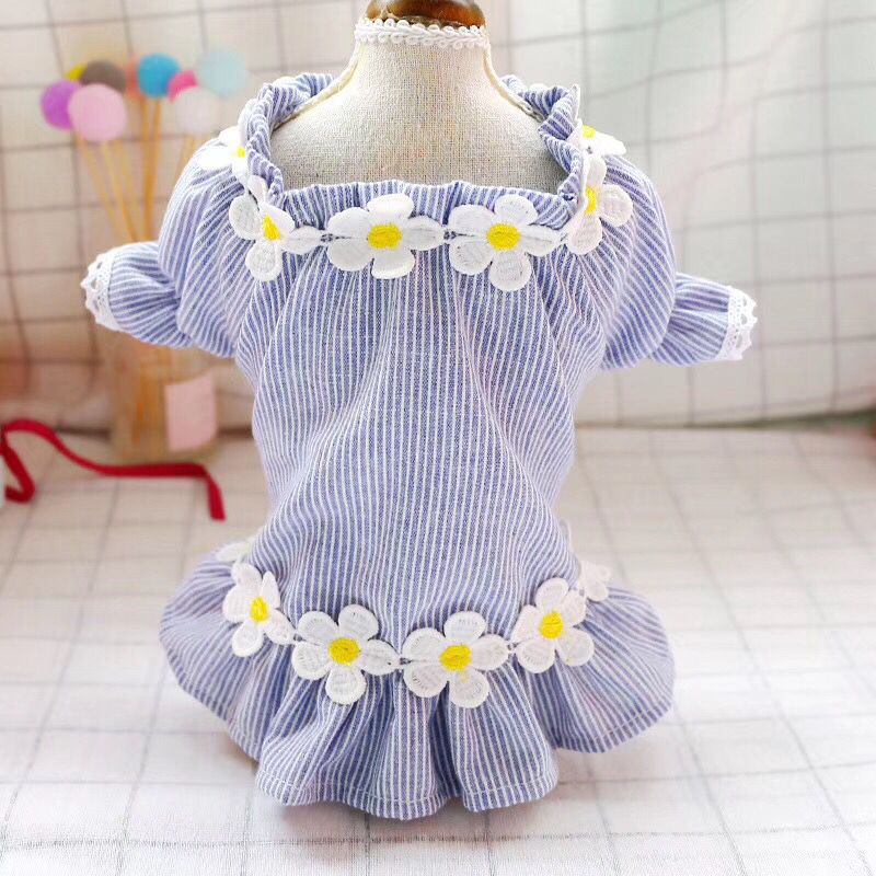 Pet Dog Clothes Cat Spring and Summer New Teddy Bichon Striped Frangipani Cardigan Leisure and Comfortable Flower Dog Clothes