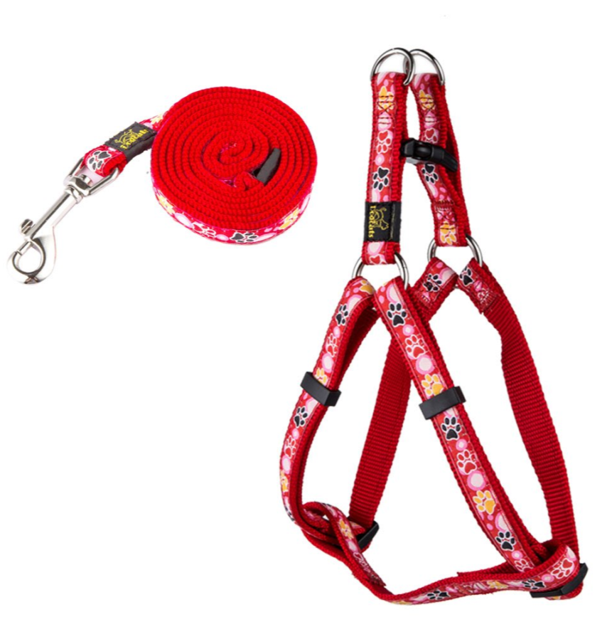 New Dog Paw Print Nylon Leash Collar (With Leash) Set Of Pet Supplies